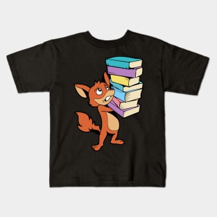 Cartoon fox with pile of books - Bookworm Kids T-Shirt